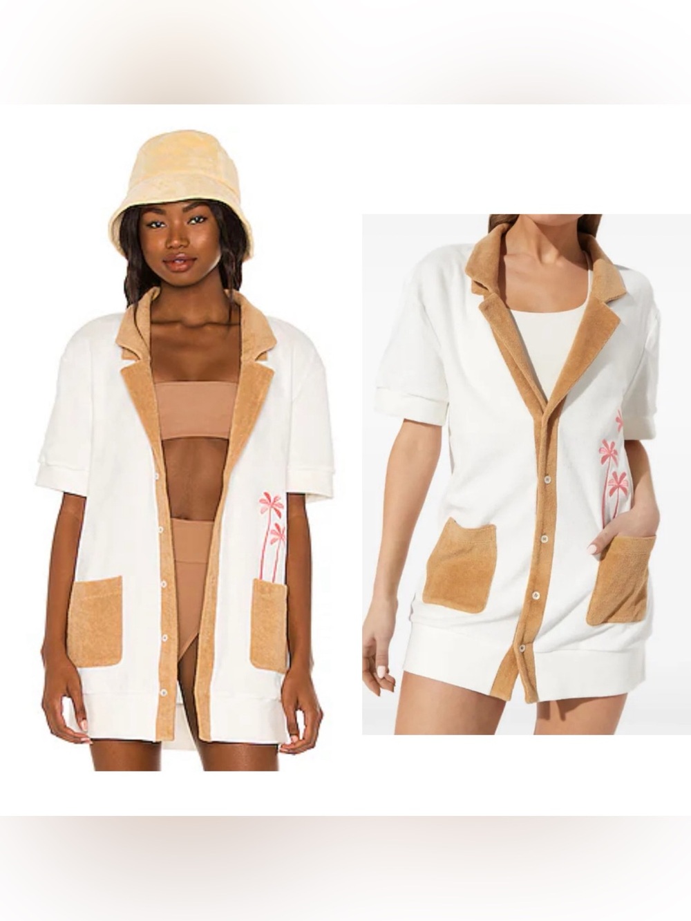 NWT Seroya Bobby terrycloth cotton cardigan cover up palm tree sz XS relaxed fit